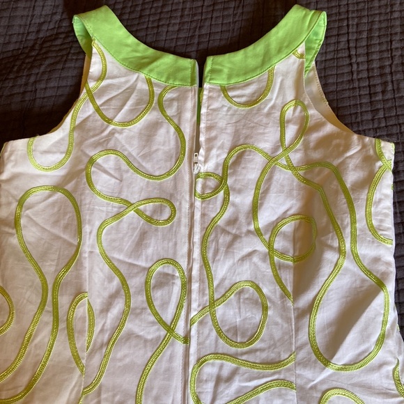 12 MAGGIE BREEN TOO LINED SHIFT DRESS WHITE LIME GREEN TRIM AND EMBROIDERY ZIP - Picture 5 of 16